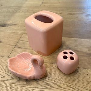 Vintage 1980s Andre Richard Japan peachy pink bathroom accessories set